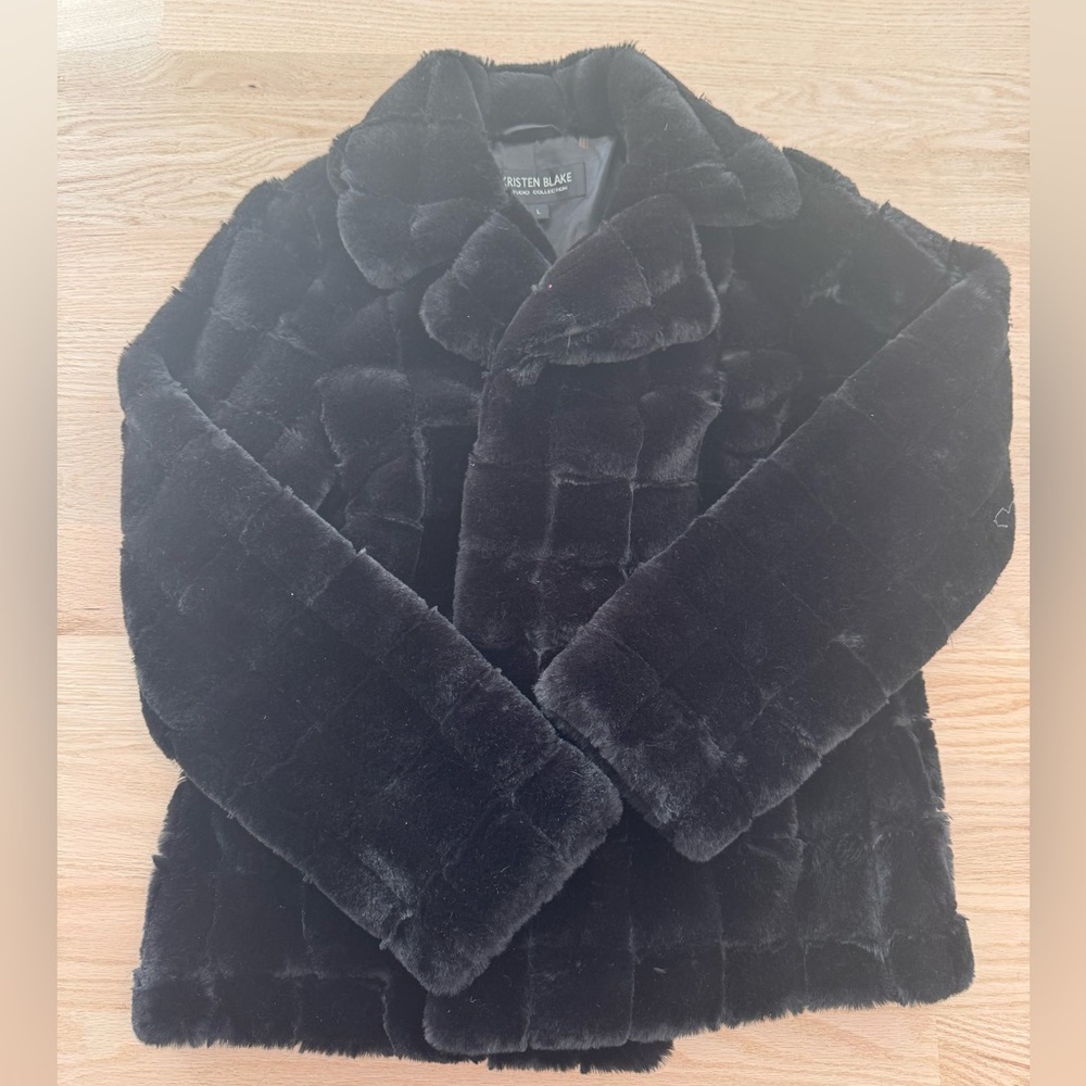 Black faux fur coat